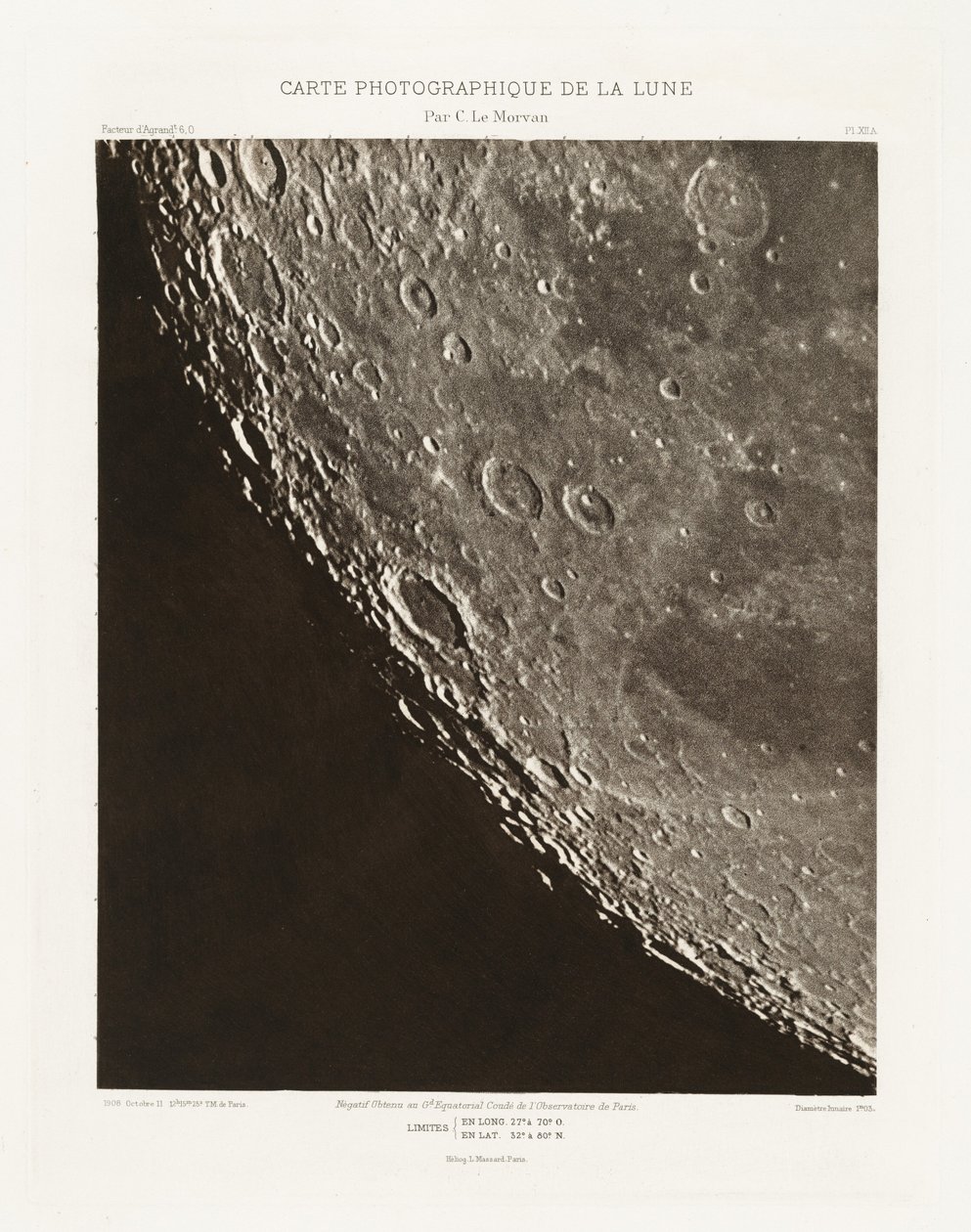 Carte photographique de la lune, planche XII.A (Photographic Chart of the Moon, plate XII.A),October 11 - Charles le Morvan