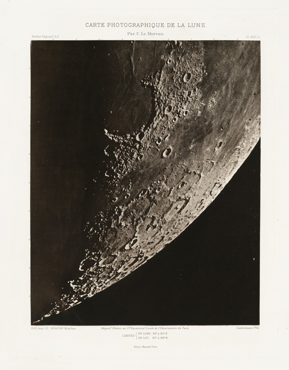 Carte photographique de la lune, planche XVII.A (Photographic Chart of the Moon, plate XVII.A),August 27 - Charles le Morvan