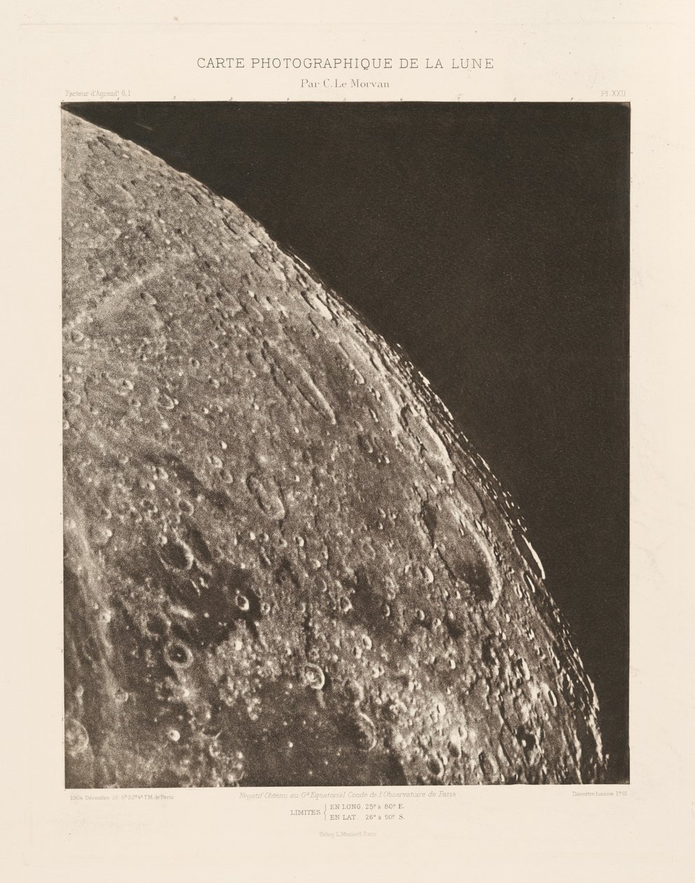 Carte photographique de la lune, planche XXII (Photographic Chart of the Moon, plate XXII),December 20 - Charles le Morvan