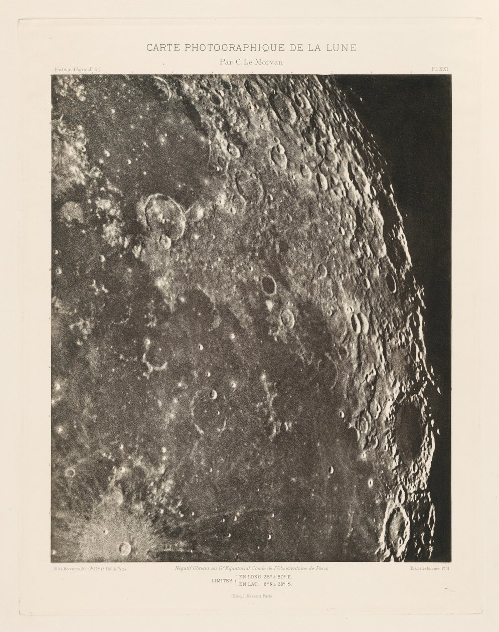 Carte photographique de la lune, planche XXI (Photographic Chart of the Moon, plate XXI),December 20 - Charles le Morvan