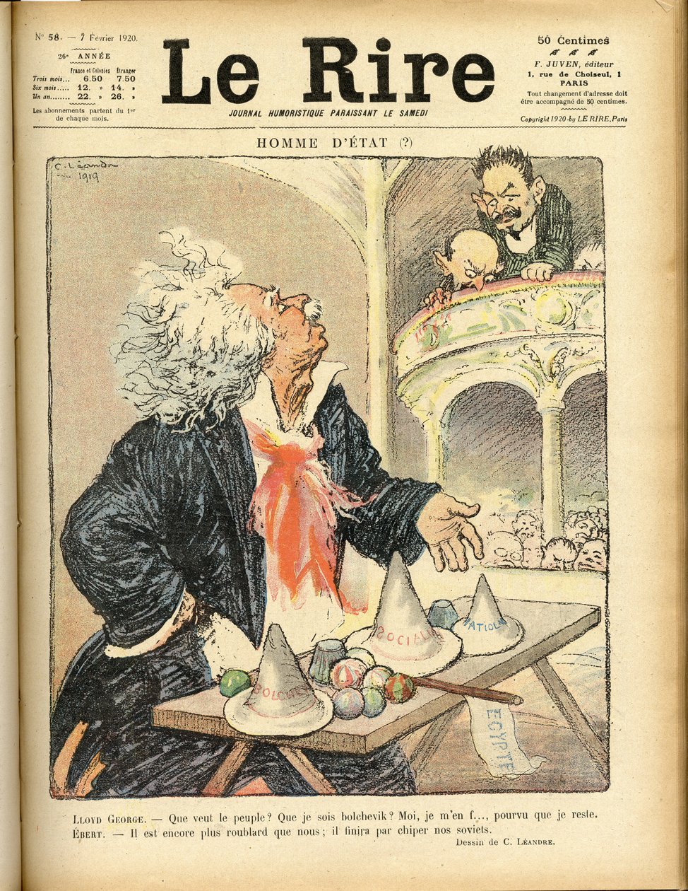 Illustration pour la couverture de Le Rire, 07/02/1920 - Homme d