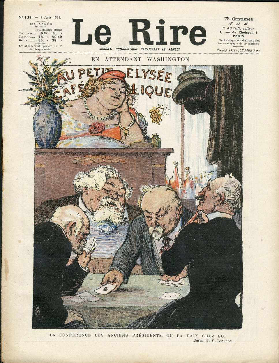 Illustration de Charles Léandre (1862-1934) dans Le Lire, 06/08/21 - Pendant ce temps à Washington - Élections, Président de la République - Marianne, Fallières Armand, Poincaré Raymond, Deschanel Paul - Jeu de cartes - Charles Leandre