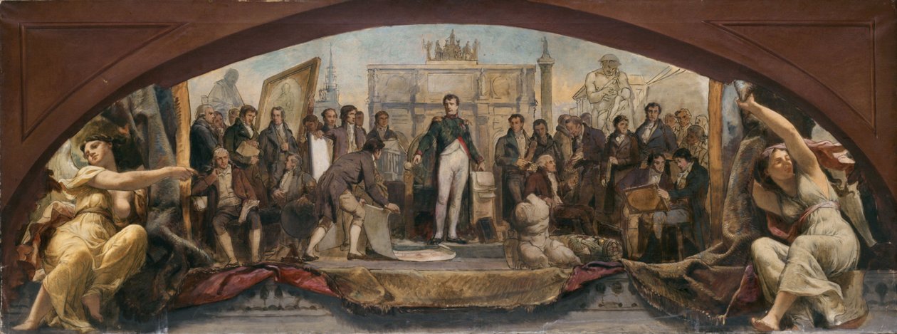 Esquisse pour le Pavillon Denon au Louvre : Les quatre âges artistiques de la France - Présentation des plans à Napoléon, ca. 1864 - Charles Louis Lucien Muller