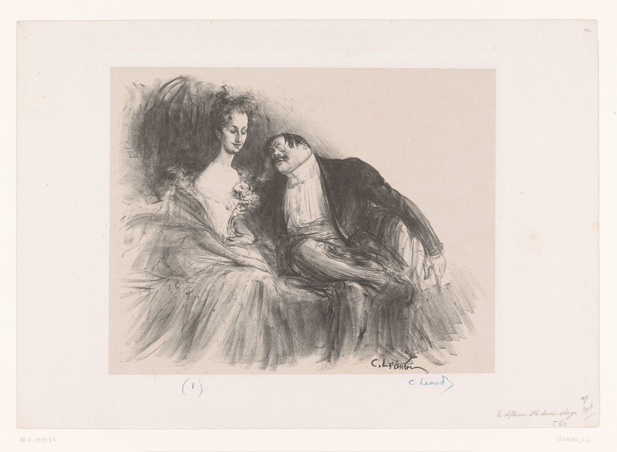 Homme avec lunettes regardant une jeune femme - Charles Lucien Leandre