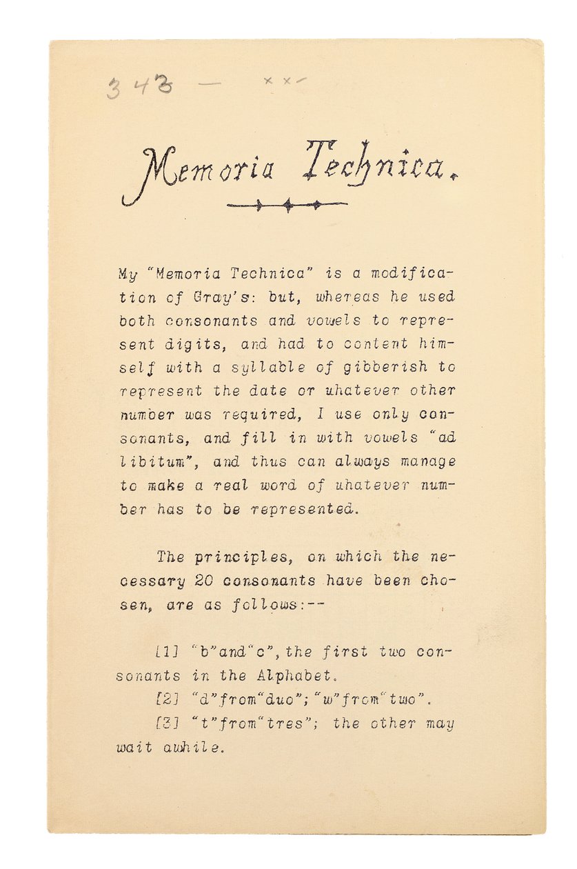 Memoria Technica, Oxford - Charles Lutwidge Dodgson