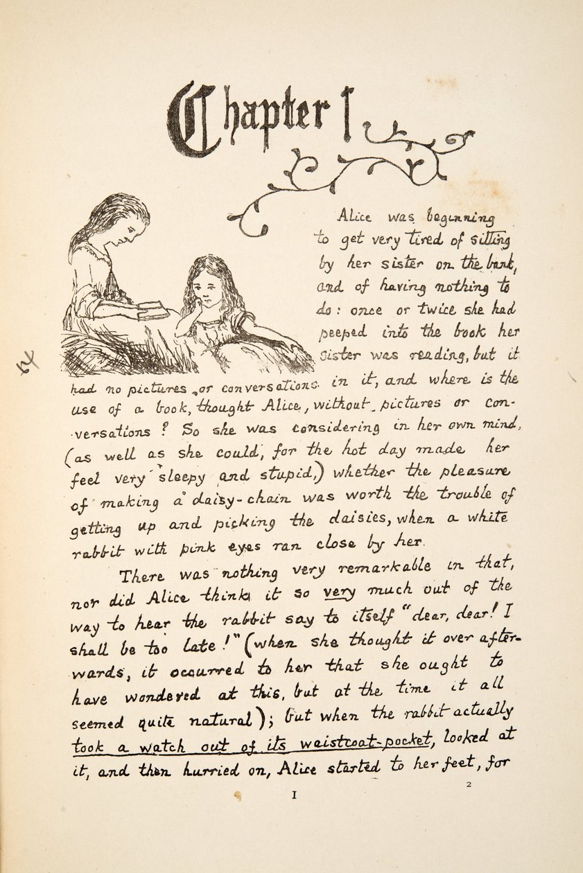 Alice avec sa sœur, illustration des Aventures d