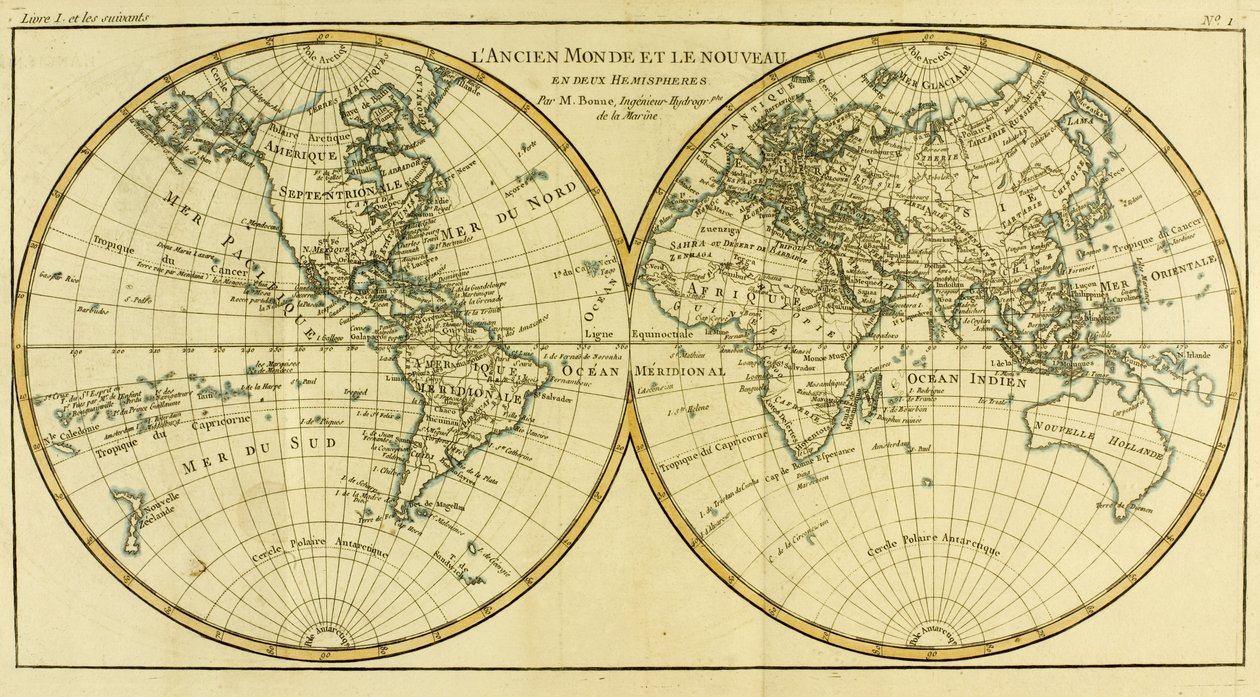 Carte du Monde en deux Hémisphères, de 