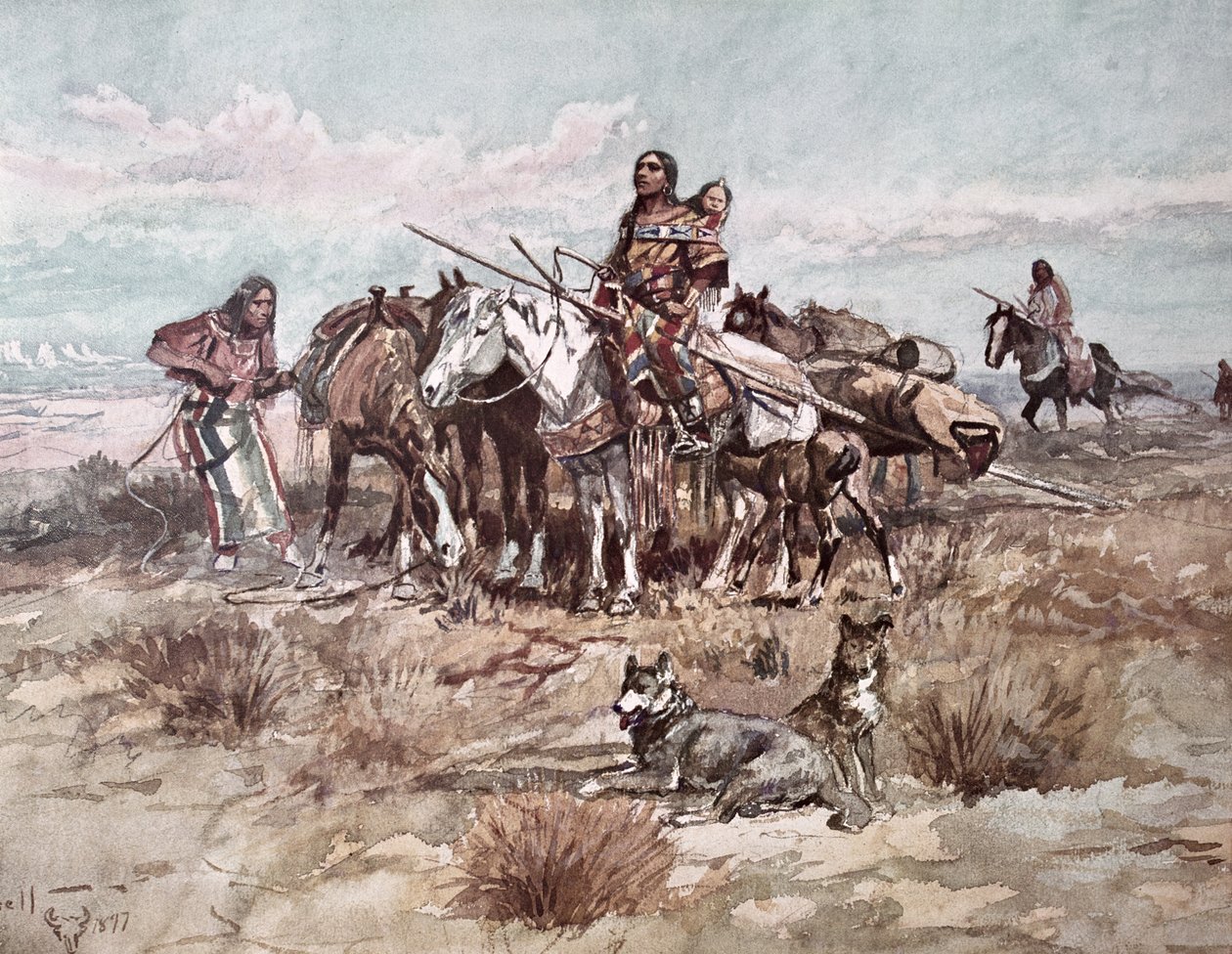 Amérindiens des Plaines déplaçant le camp - Charles Marion Russell