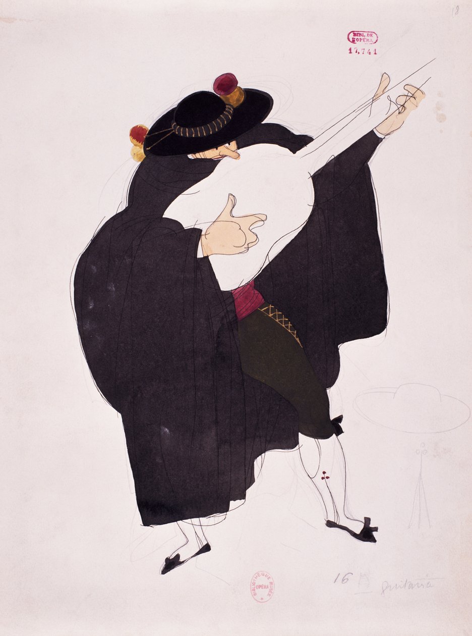 Costume pour le personnage du guitariste du Barbier de Séville de Gioacchino Rossini, croquis de Charles Martin (1884-1934) - Charles Martin
