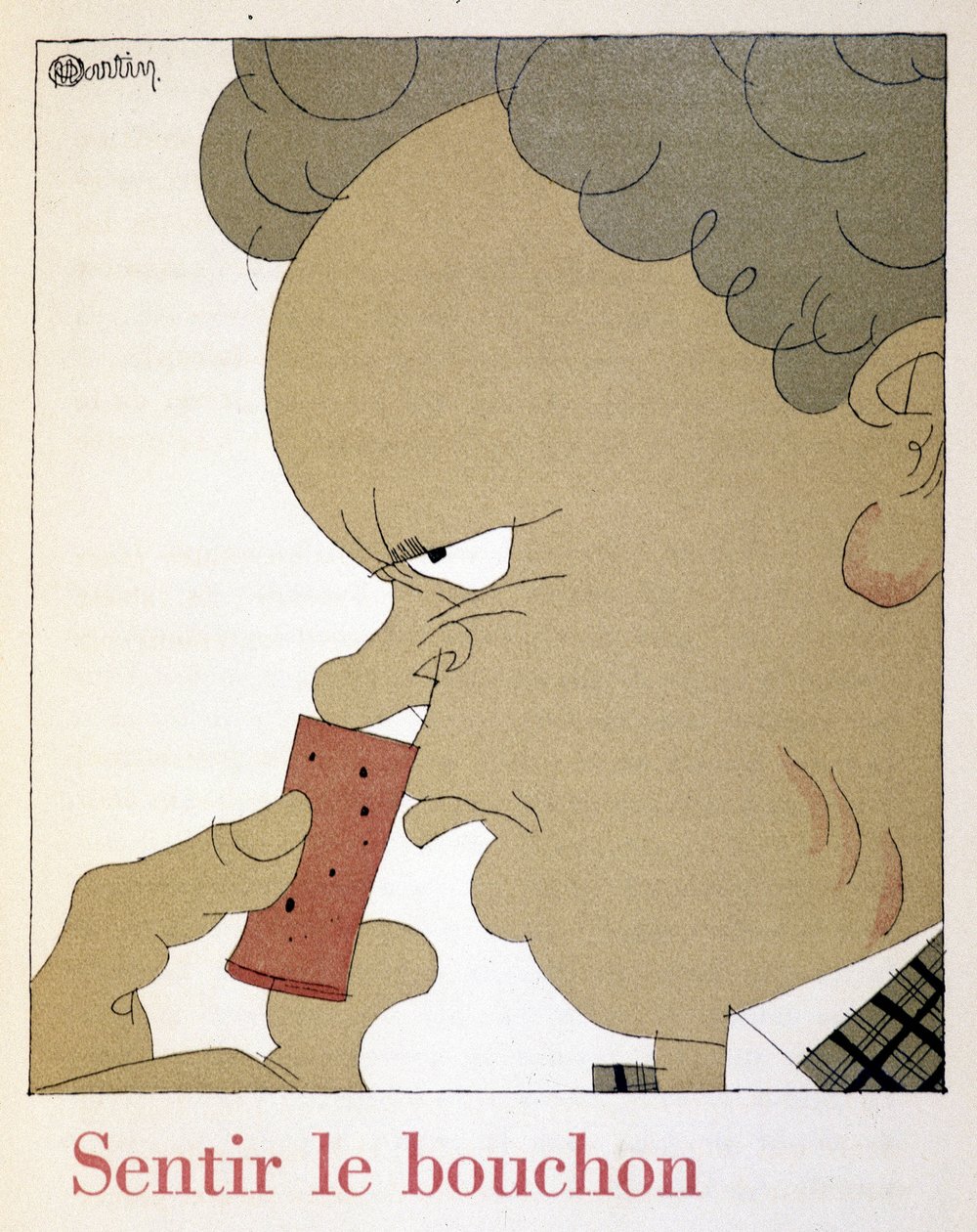 Sentir le bouchon - dans « Monseigneur le vin », dessin de Charles Martin (1884-1934), fascicule des Établissements Nicolas - Charles Martin