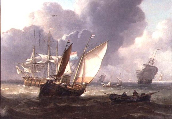 Trois-mâts néerlandais et petites embarcations dans une houle - Charles Martin Powell