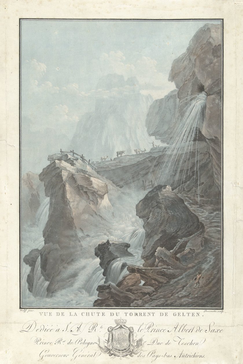 Vue de la chute du torrent de Gelten - Charles Melchior Descourtis