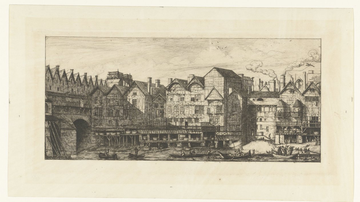 Façades arrière des maisons avec des pelletiers sur la Seine près du Pont-au-Change à Paris - Charles Meryon