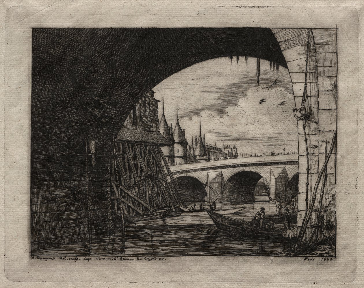 Eaux-fortes de Paris : Une arche du pont Notre-Dame - Charles Meryon