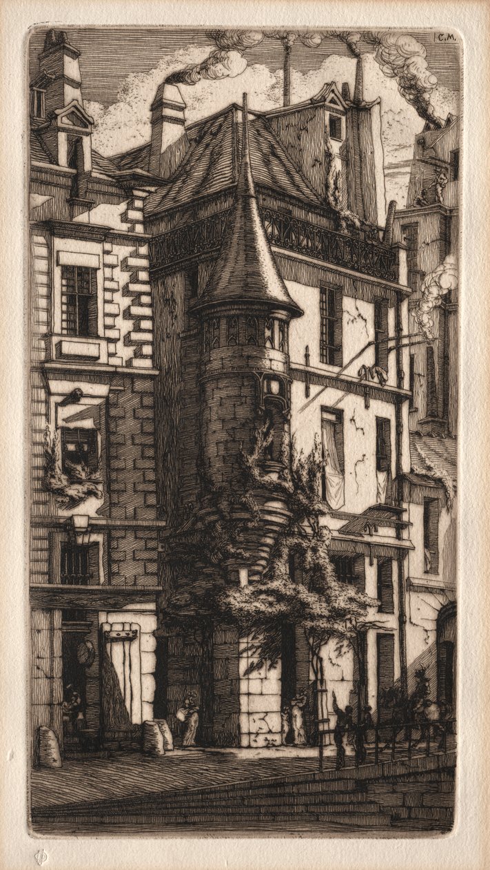 Eaux-fortes de Paris : maison avec une tourelle, rue des Tisserands - Charles Meryon