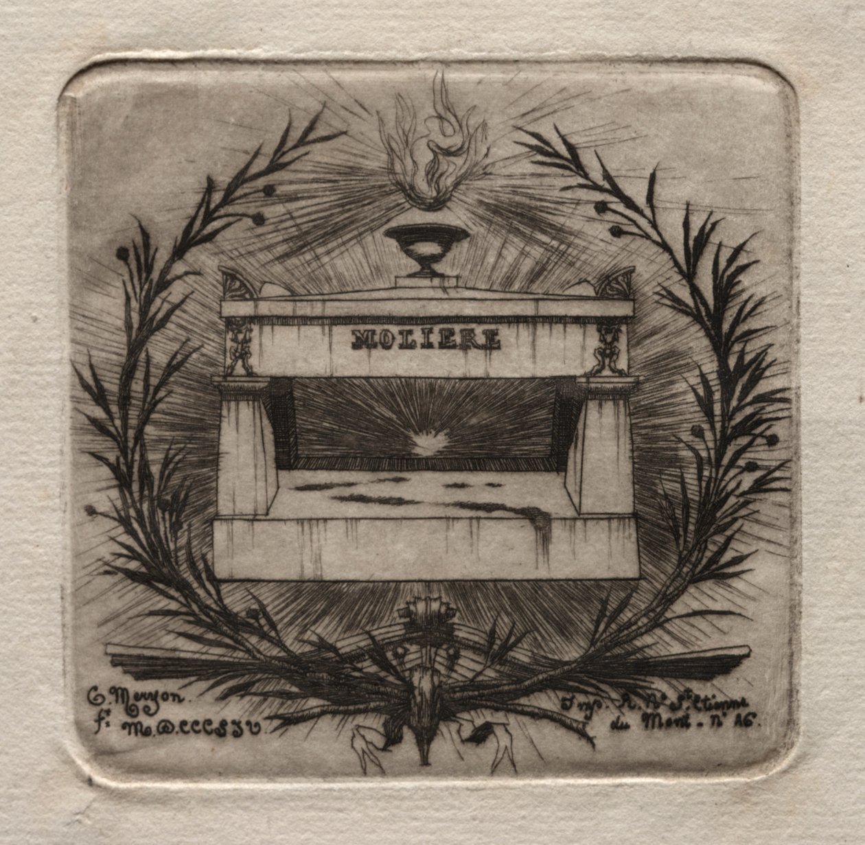 Eaux-fortes de Paris : Tombe de Molière au cimetière du Père Lachaise - Charles Meryon