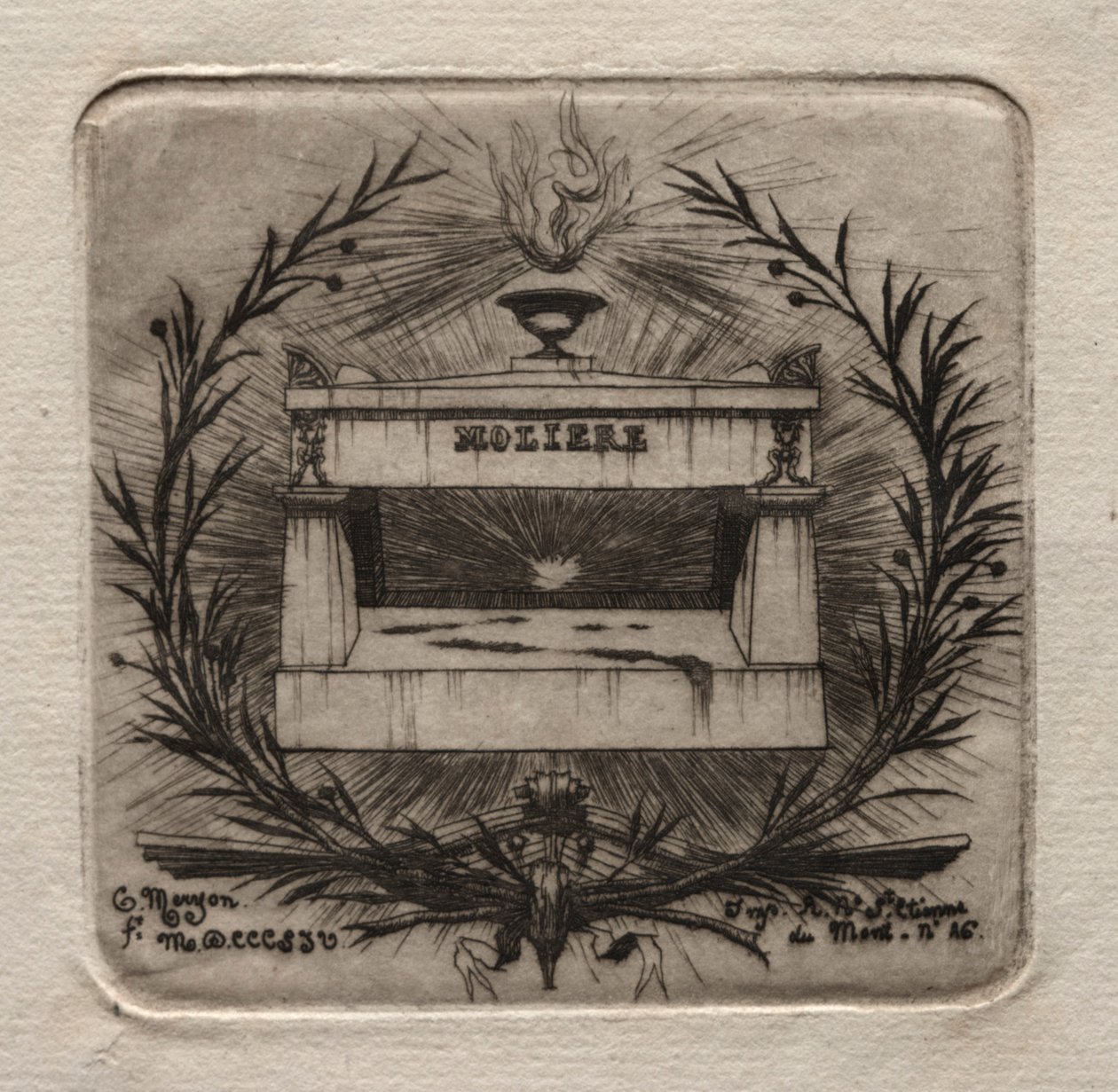 Eaux-fortes de Paris : Tombe de Molière au cimetière du Père Lachaise, 1854 - Charles Meryon