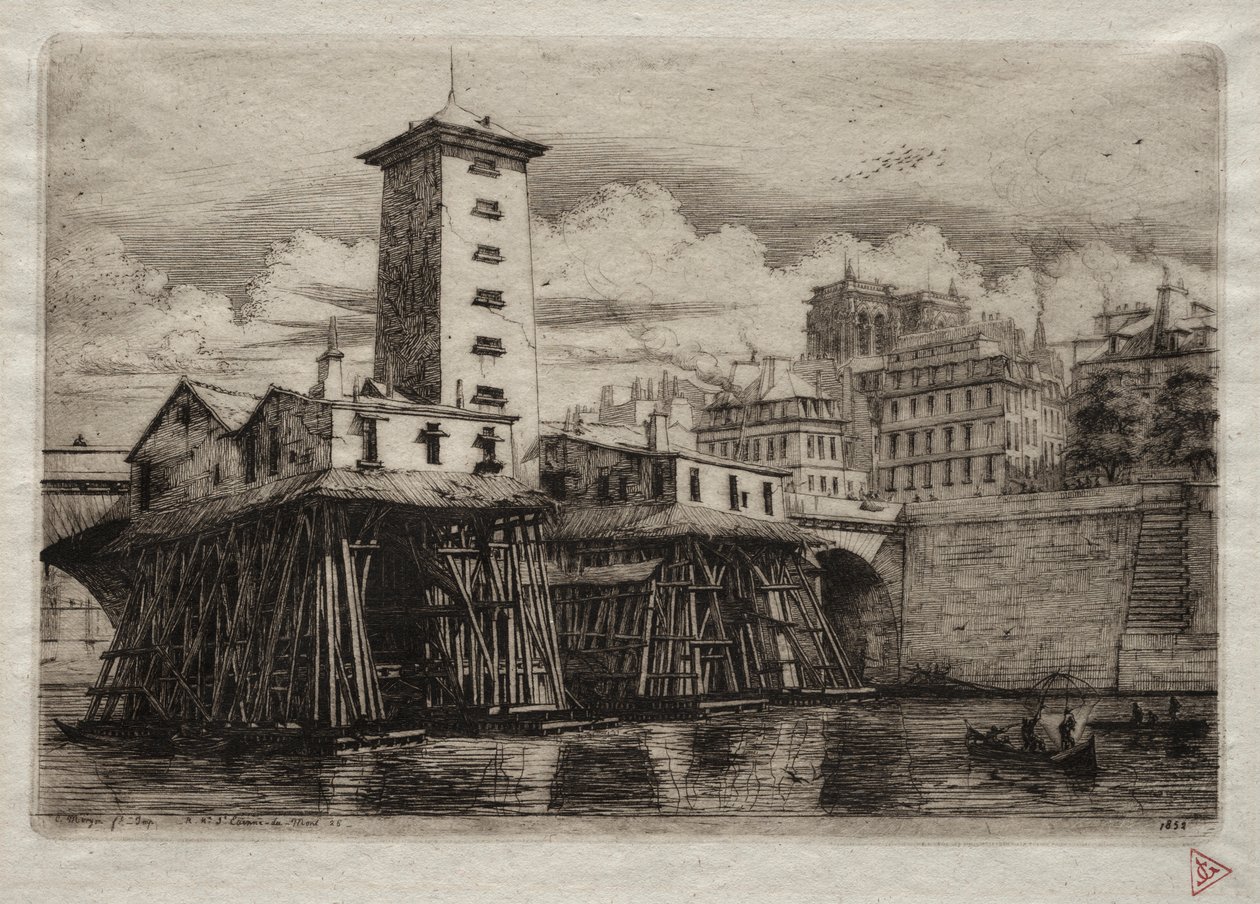 Eaux-fortes de Paris : La pompe de Notre-Dame, 1852 - Charles Meryon