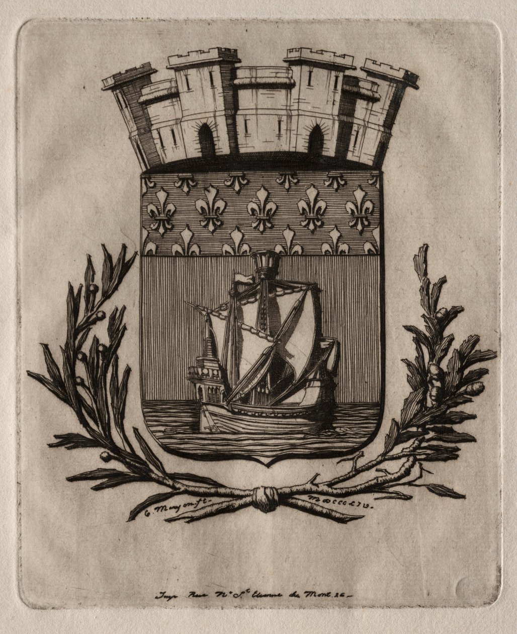 Eaux-fortes de Paris : Les Armes symboliques de la ville de Paris, 1854 - Charles Meryon