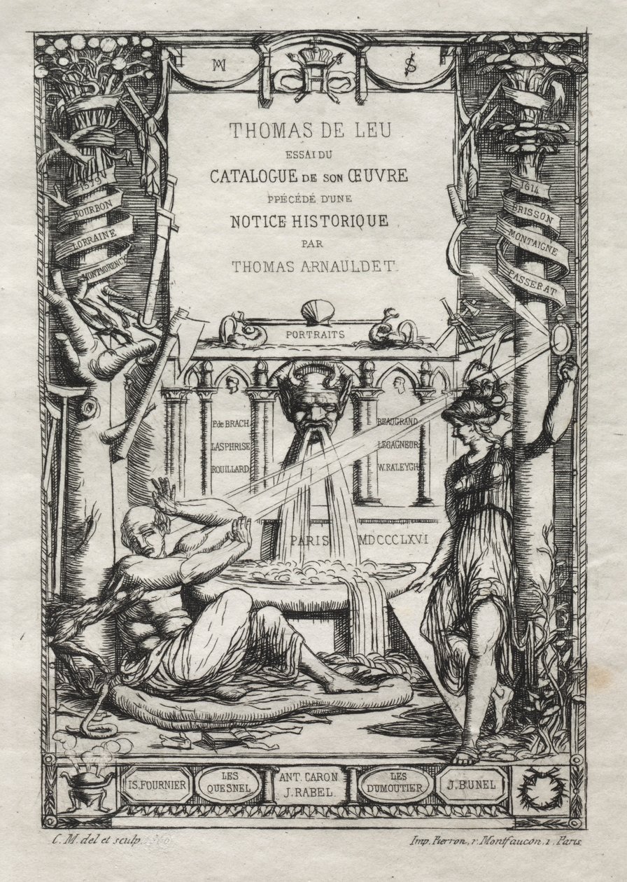 Frontispice pour un catalogue des gravures de Thomas de Leu, 1866 - Charles Meryon