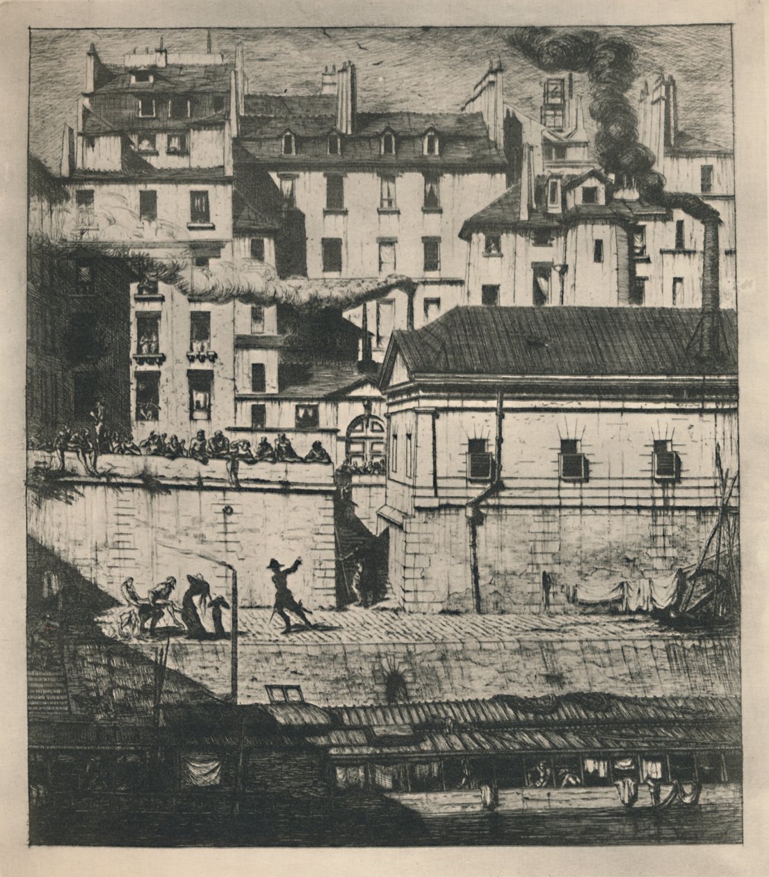 La Morgue 3e état, 9 18 x 8 18 pouces, 1854, 1927 - Charles Meryon