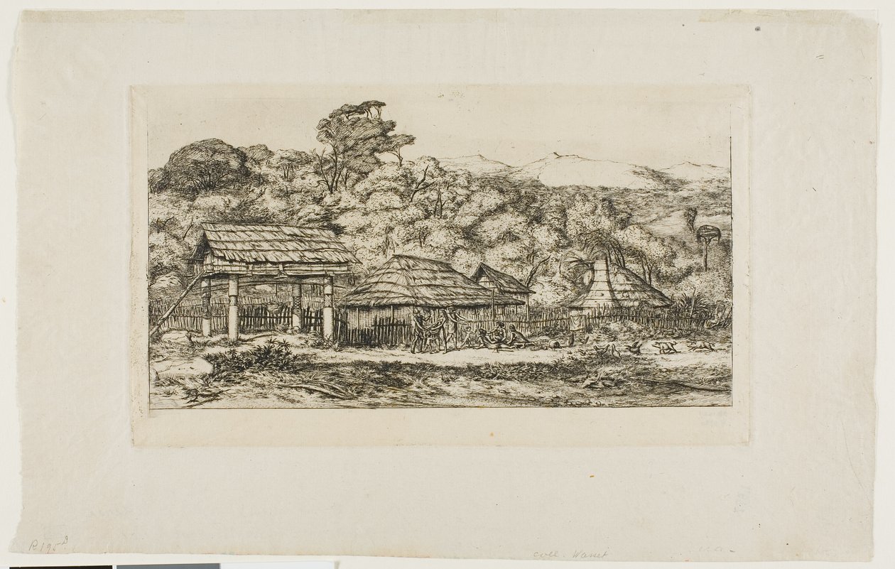 Granges et huttes indigènes à Akaroa, péninsule de Banks, 1845 - Charles Meryon