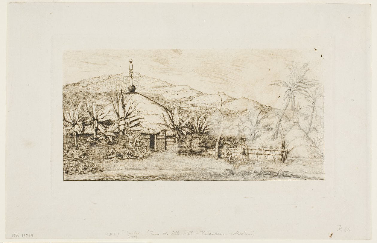 Nouvelle-Calédonie : Grande hutte indigène sur la route de Balade à Puépo, 1845 - Charles Meryon
