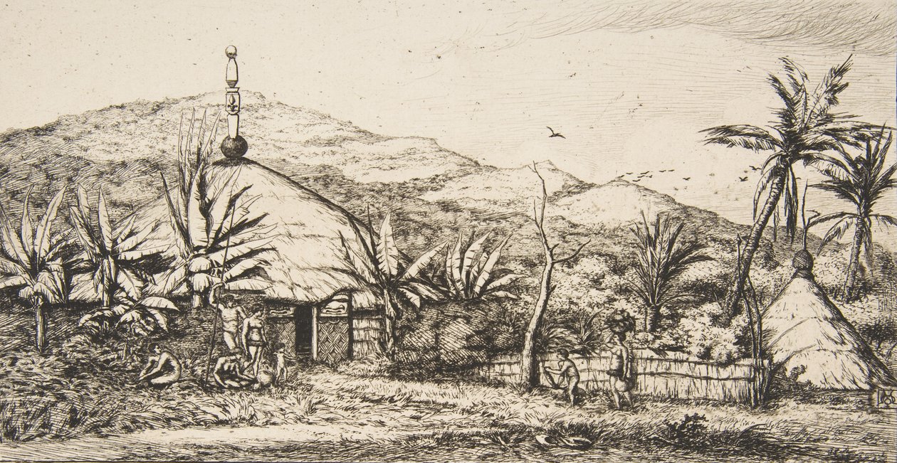 Nouvelle-Calédonie : Grande hutte indigène sur la route de Balade à Puebo - Charles Meryon