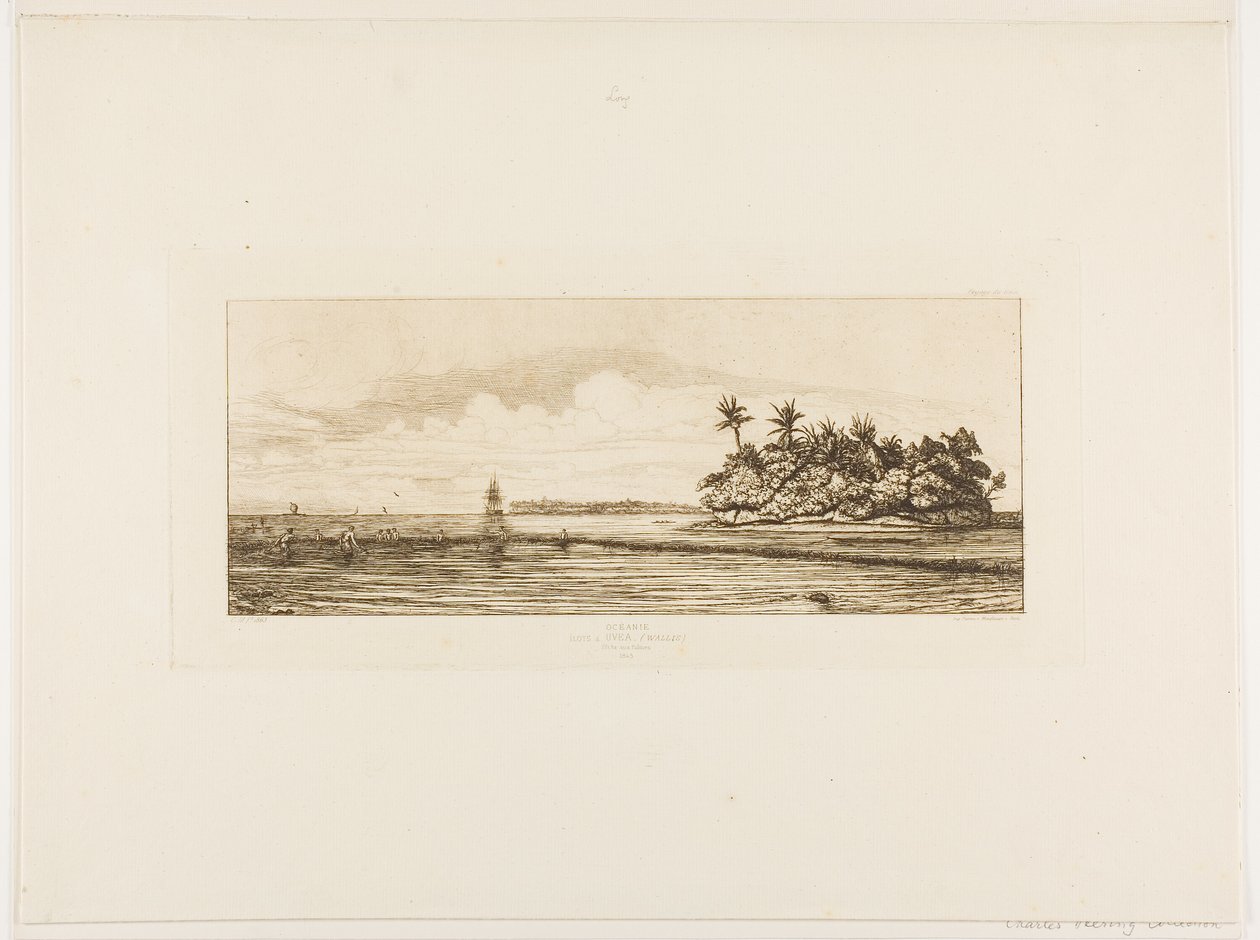 Océanie : Pêche, près des îles à palmiers du groupe Uea ou Wallis, 1845 - Charles Meryon