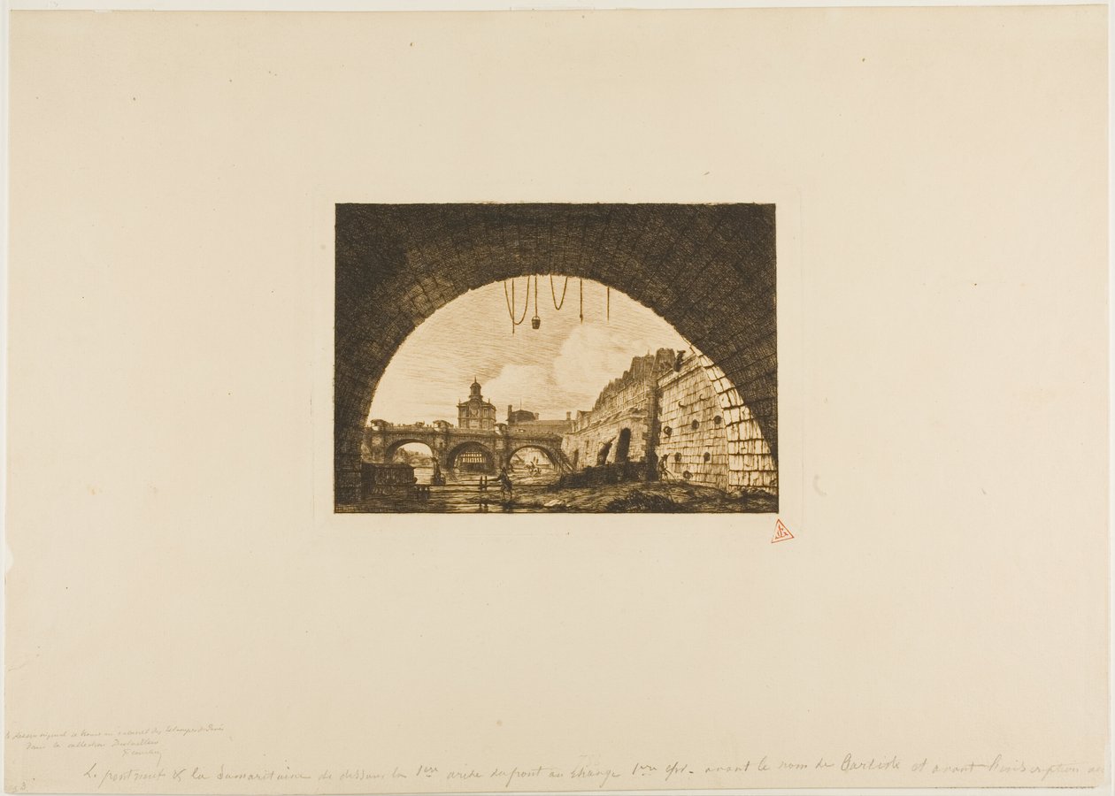 Pont-Neuf et la Samaritaine vus sous la première arche du Pont-au-Change, Paris - Charles Meryon