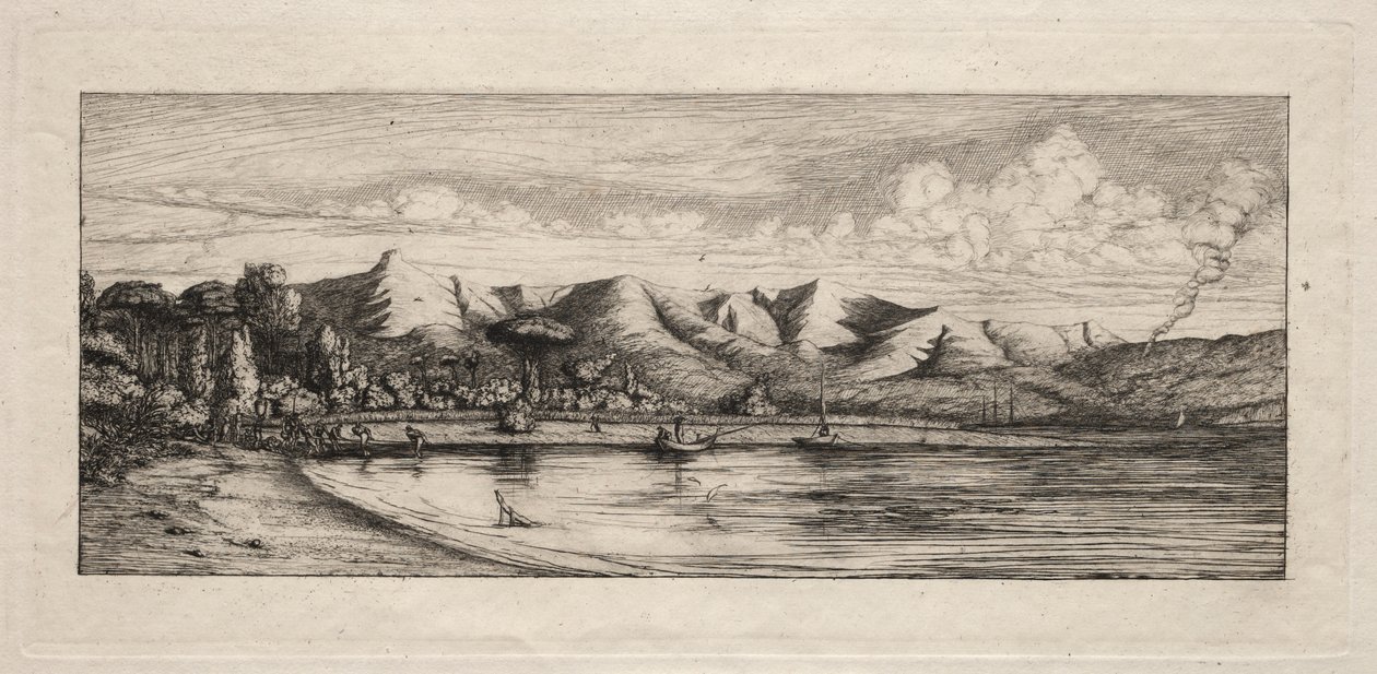 Pêche à la senne au large de Charcoal Burners Point, Akaroa, 1865 - Charles Meryon