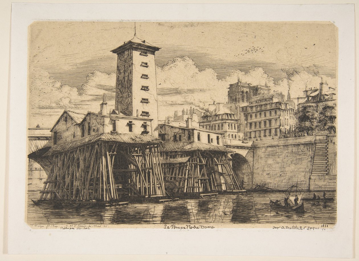 La pompe Notre-Dame, Paris, tirée de « Eaux-fortes de Paris » - Charles Meryon