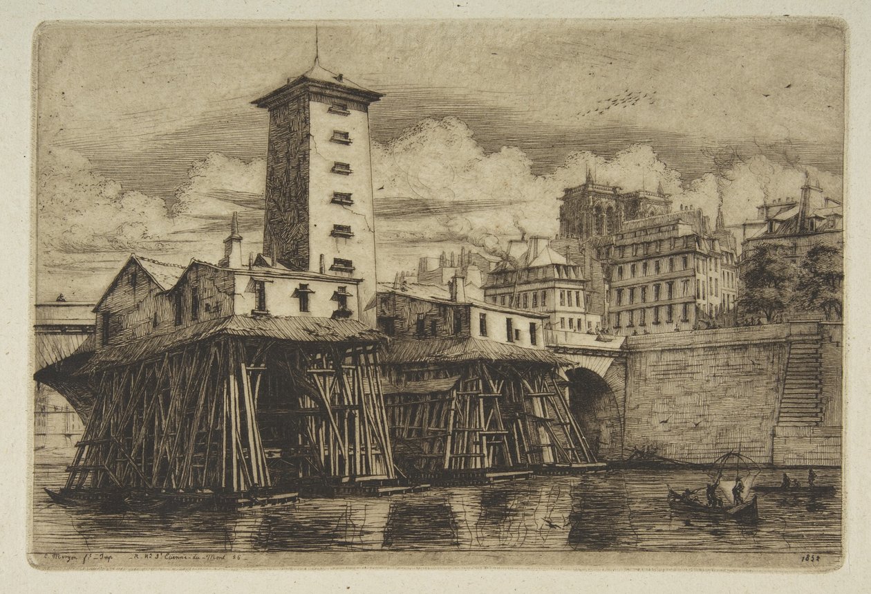 La pompe Notre-Dame, extraite de « Eaux-fortes de Paris » - Charles Meryon
