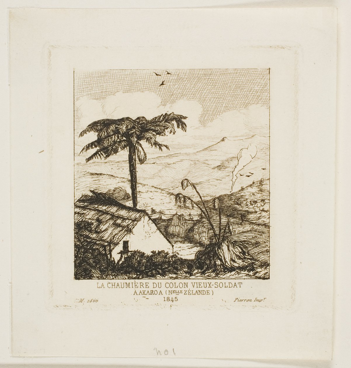 La chaumière du vieux soldat, Akaroa, 1845 - Charles Meryon