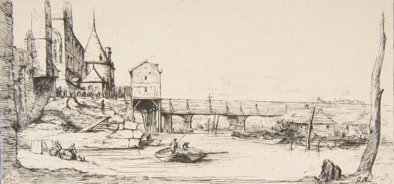 La passerelle remplaçant temporairement le Pont-au-Change, Paris, après l