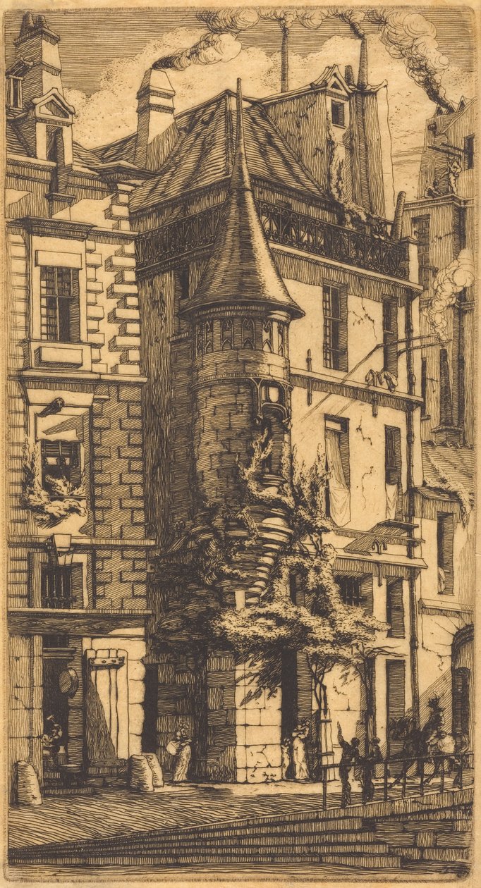 Tourelle de la rue de la Tixéranderie, Paris (maison avec une tourelle, rue des Tisserands, Paris) - Charles Meryon