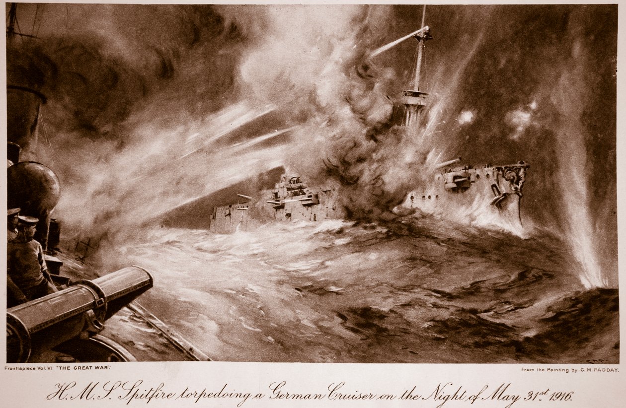 Le H.M.S Spitfire torpille un croiseur allemand dans la nuit du 31 mai - Charles Murray (after) Padday