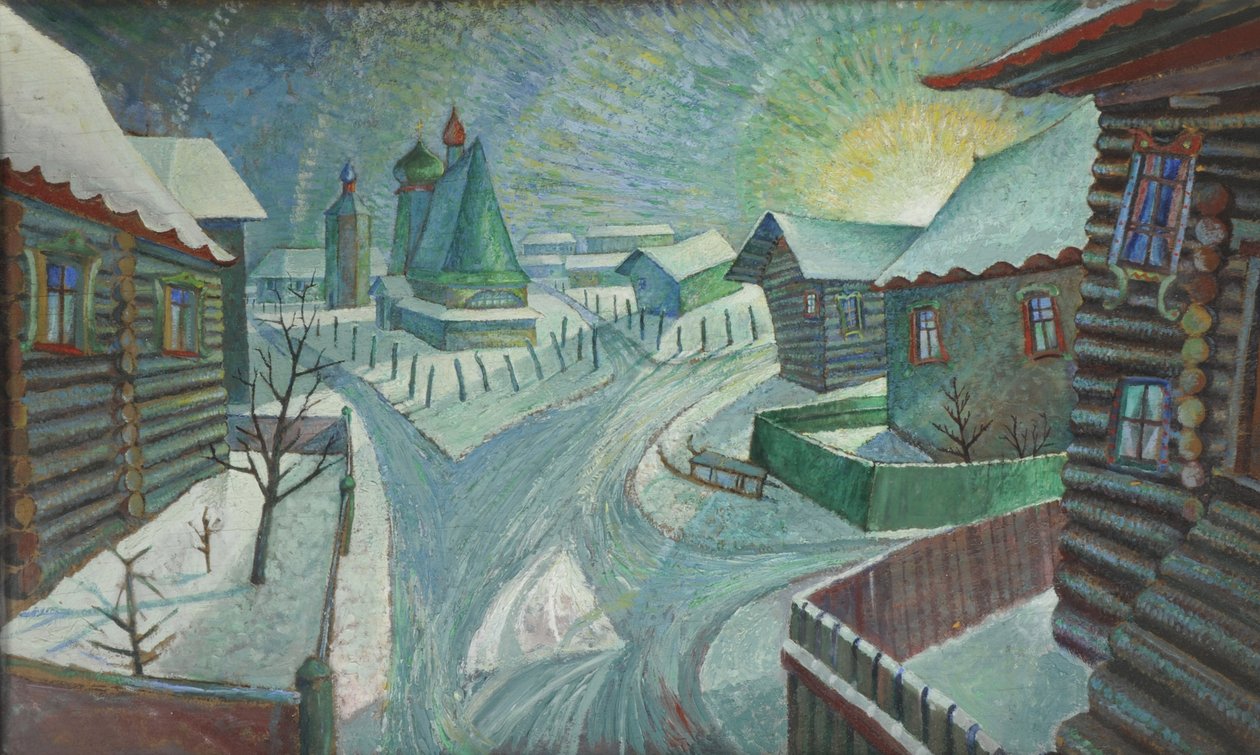 Un village russe (huile sur toile) - Charles Murray