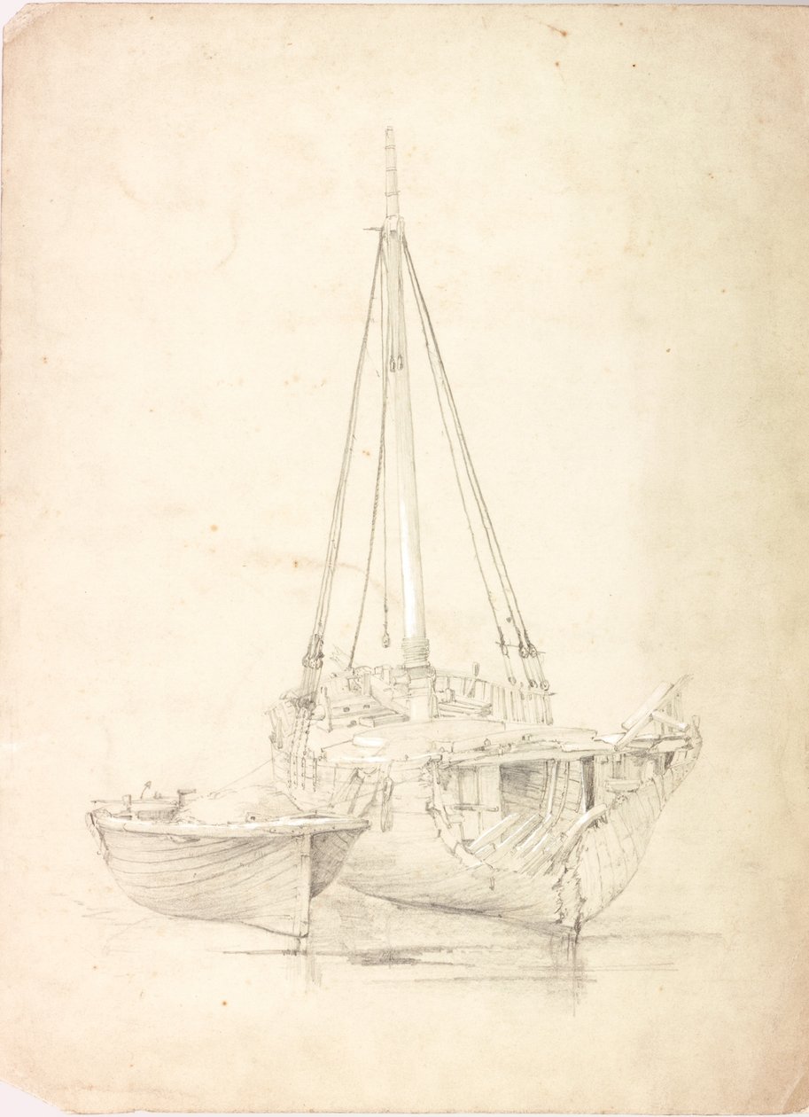 Vieux bateau de pêche et canot - Charles Napier Hemy