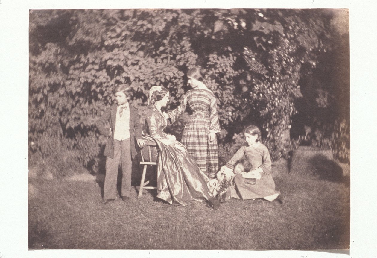 Mère et quatre enfants dans un jardin - Charles Nègre