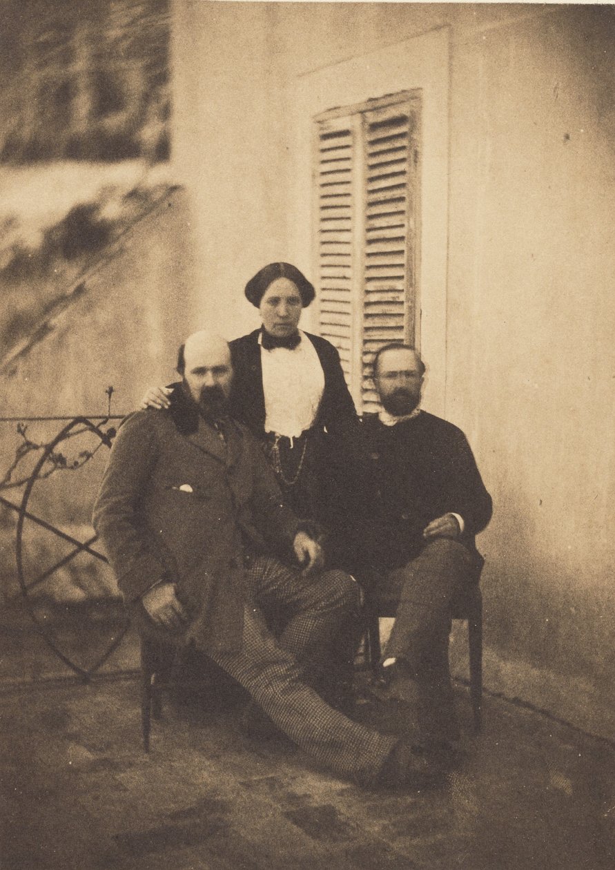 Portrait de Rachel Félix et de deux hommes non identifiés sur un balcon - Charles Nègre