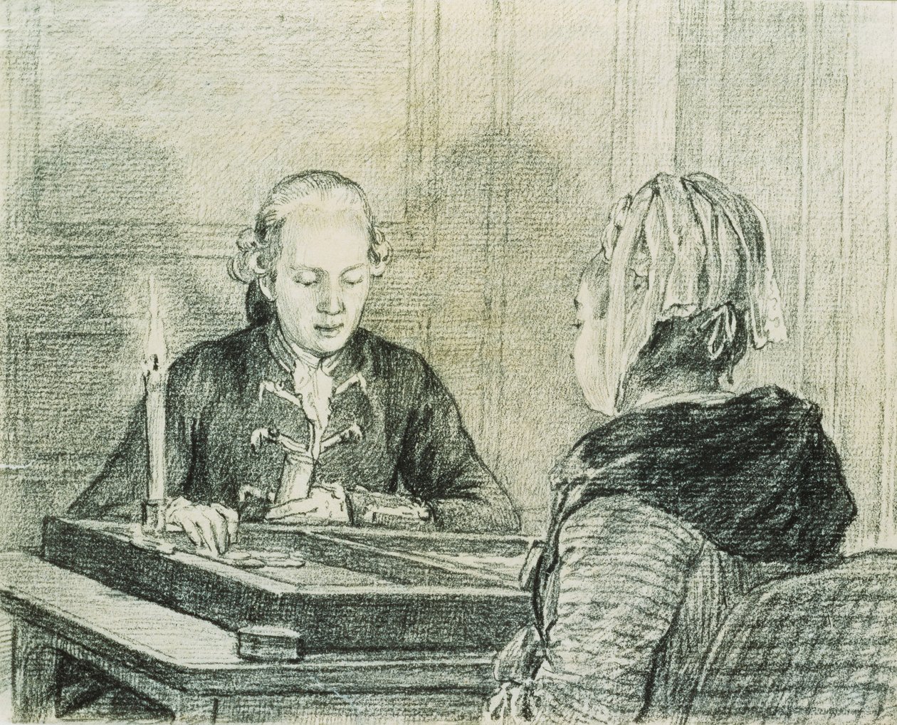 Un couple assis, la dame vue de dos, jouant au backgammon à la chandelle - Charles Nicolas II Cochin