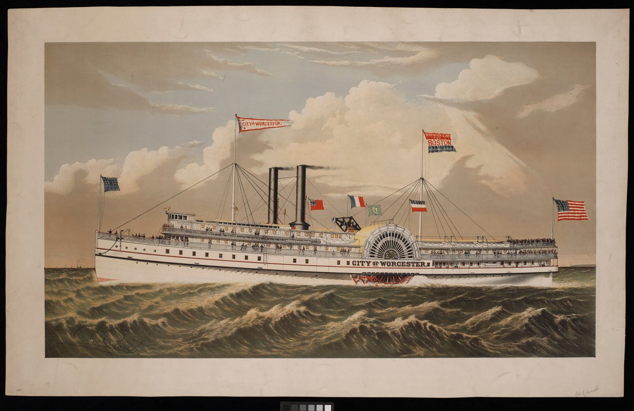Vapeur à aubes américain City of Worcester Norwich Line pour Boston via New London et Norwich - Charles Parsons