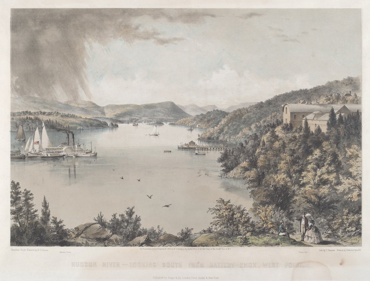 Portefeuille de la rivière Hudson : Vue vers le sud depuis Battery Knox, West Point - Charles Parsons after Benjamin Bellows Grant Stone