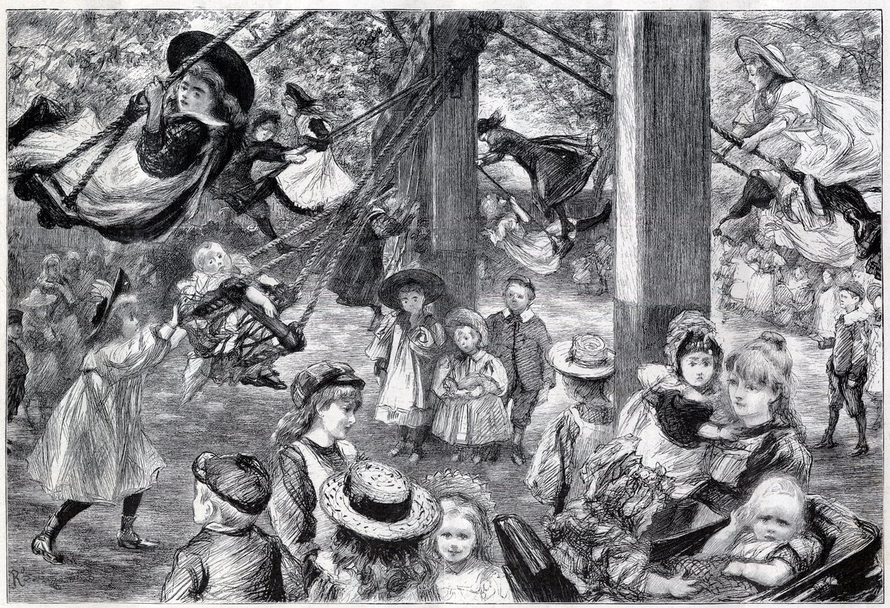 Un gymnase pour enfants en plein air à Battersea Park, Londres - 1898 - dessiné sur le vif par Paul Renouard - Charles Paul Renouard