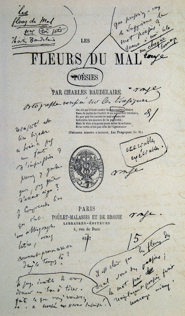 Bon à dessiner de "Fleurs du Mal", annoté par Charles Baudelaire - Charles Pierre Baudelaire