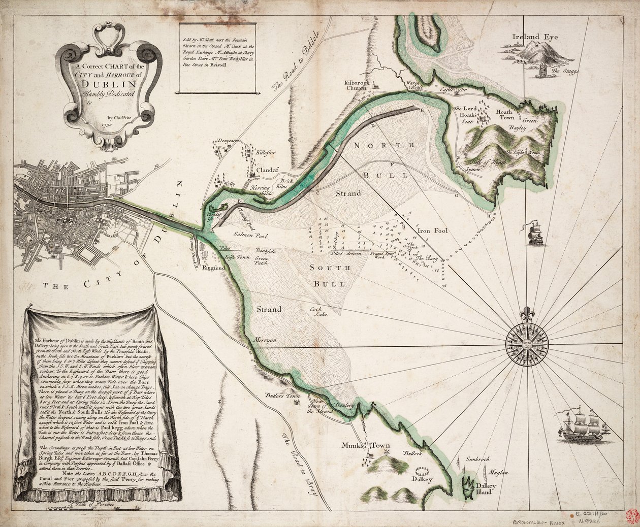 Carte correcte de la ville et du port de Dublin, Irlande - Charles Price