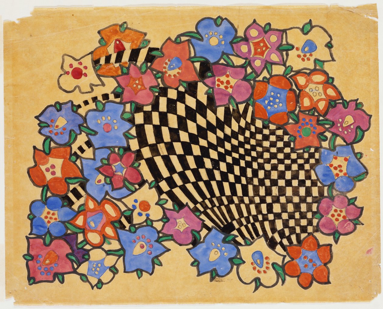 Motif de tissu floral et à carreaux, vers 1916 - Charles Rennie Mackintosh