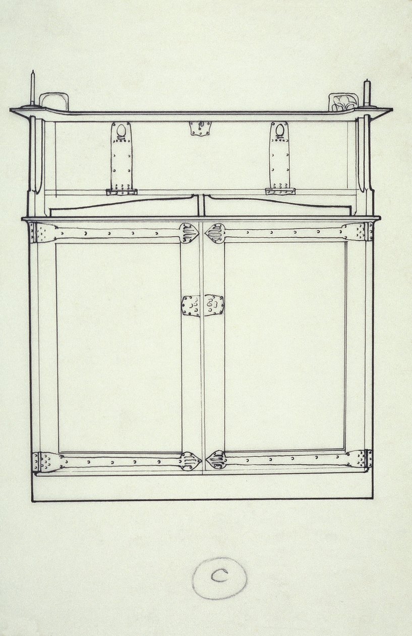 Dessin au trait de mobilier (un cabinet), c.1910 - Charles Rennie Mackintosh