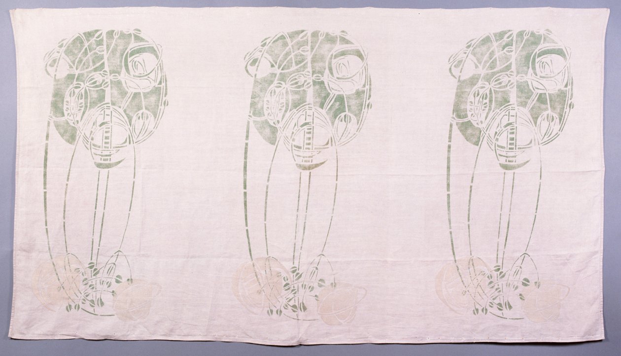 Panneau de trois motifs de roses stylisées en vert et crème, pour un dossier de coin dans le salon au 14 Kingsborough Gardens, c.1900 - Charles Rennie Mackintosh